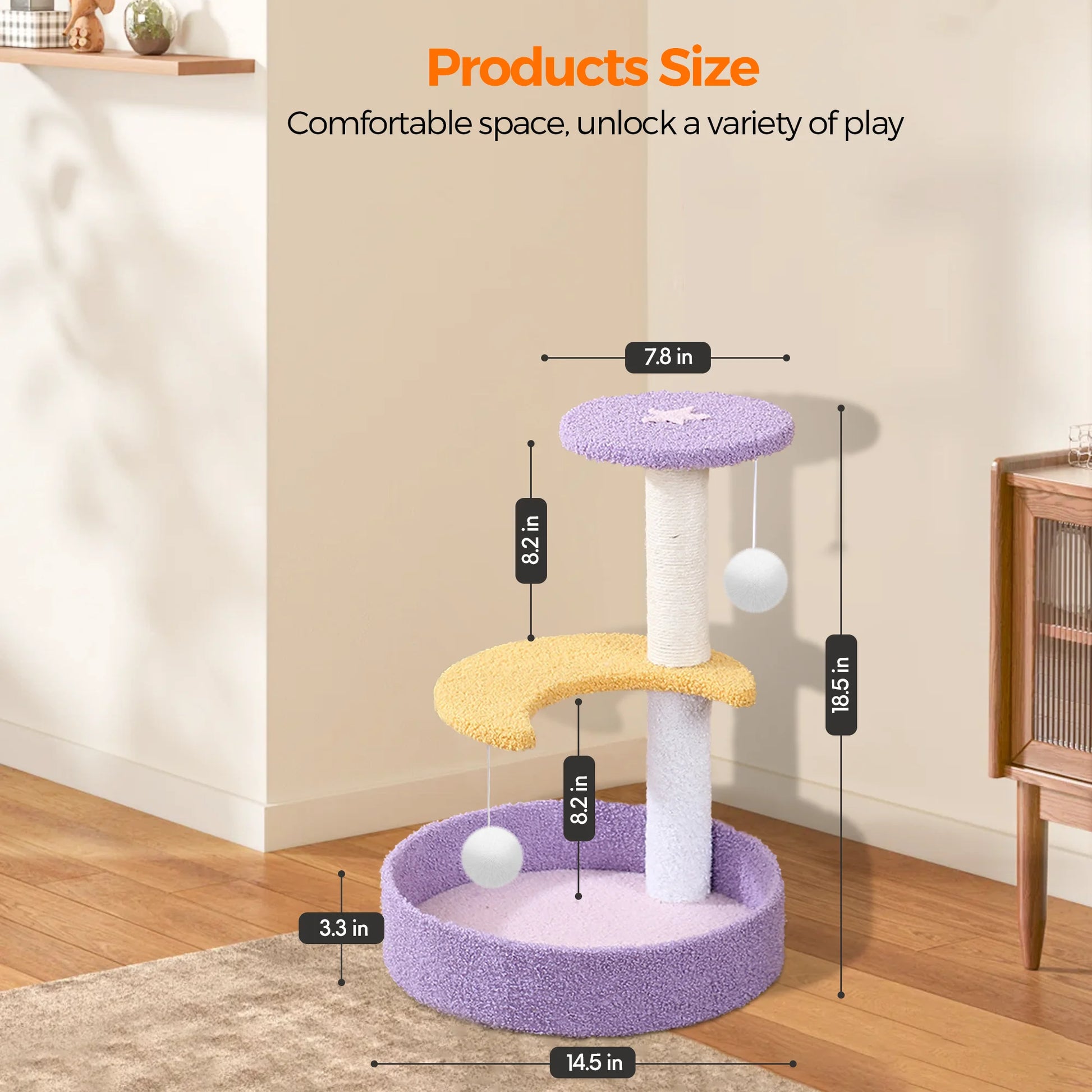 18.5 Inch Small Cat Tree with Cat Scratching Post Scratcher with Plush Ball for Kitten Cats, Purple