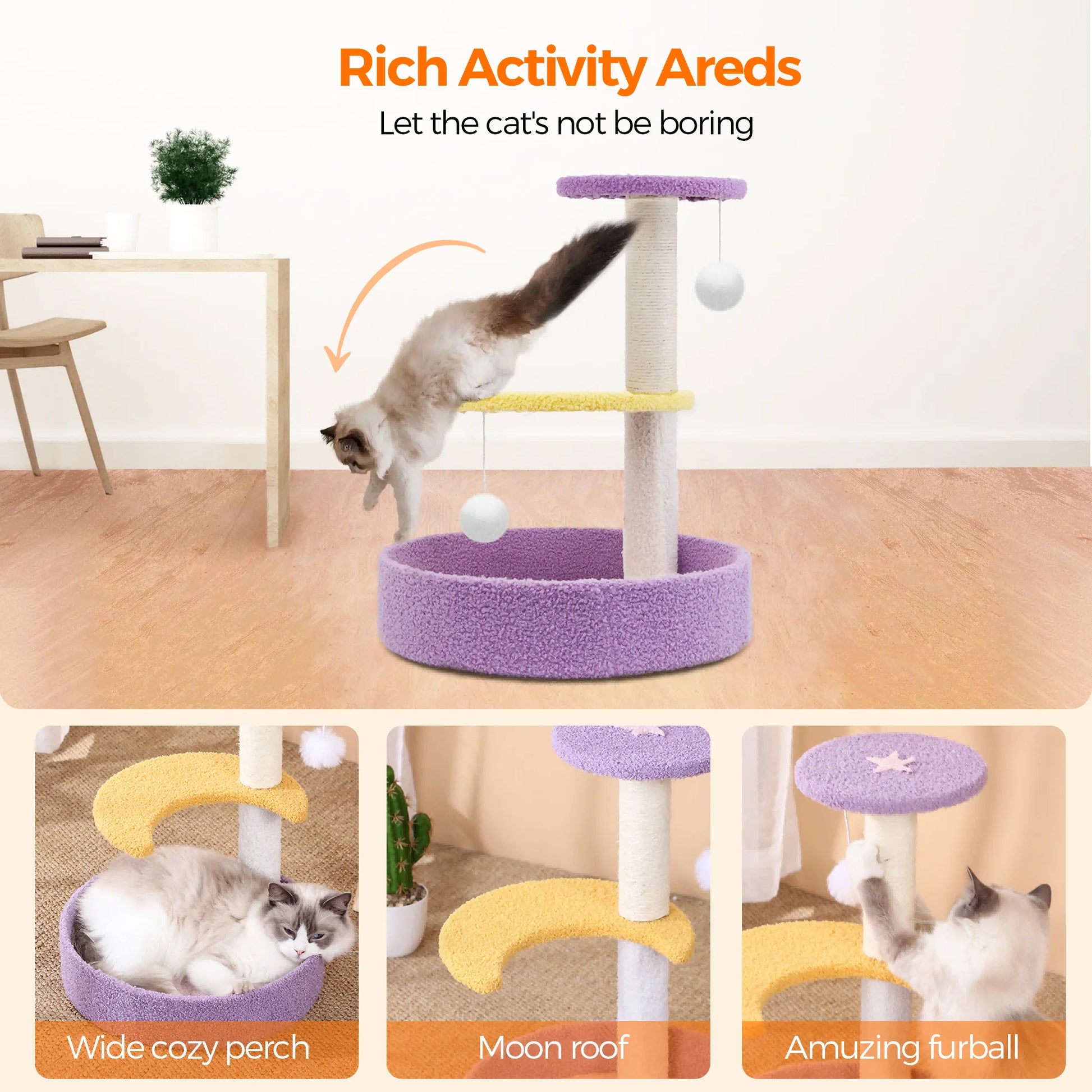 18.5 Inch Small Cat Tree with Cat Scratching Post Scratcher with Plush Ball for Kitten Cats, Purple
