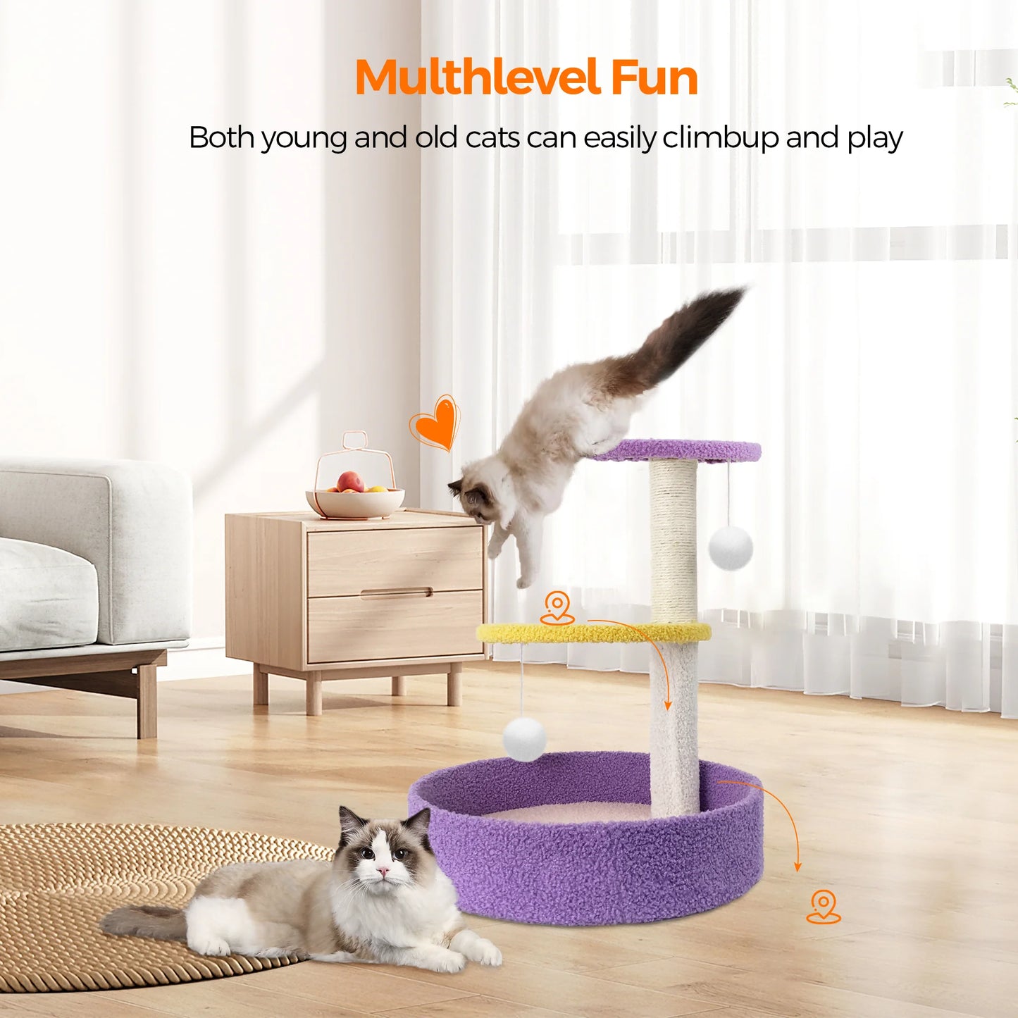 18.5 Inch Small Cat Tree with Cat Scratching Post Scratcher with Plush Ball for Kitten Cats, Purple