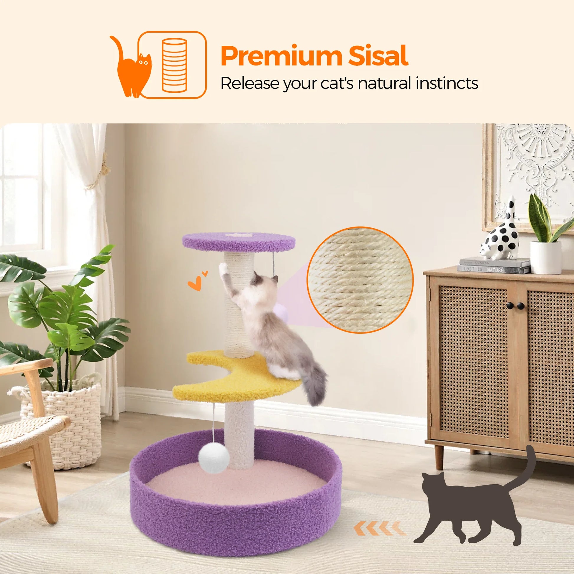 18.5 Inch Small Cat Tree with Cat Scratching Post Scratcher with Plush Ball for Kitten Cats, Purple