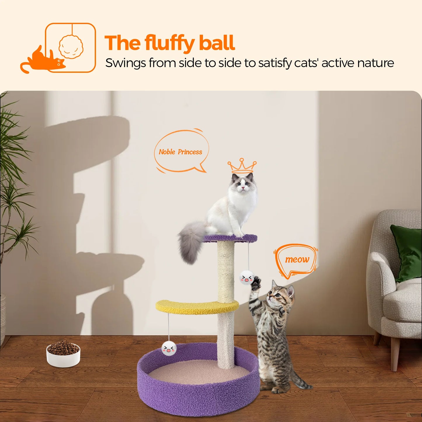 18.5 Inch Small Cat Tree with Cat Scratching Post Scratcher with Plush Ball for Kitten Cats, Purple