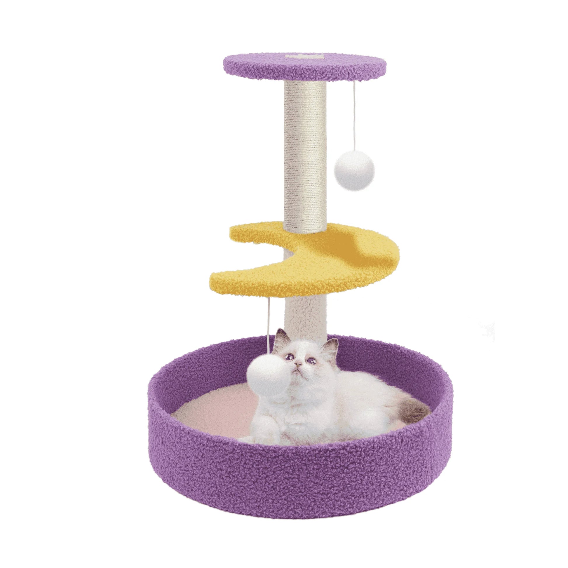 18.5 Inch Small Cat Tree with Cat Scratching Post Scratcher with Plush Ball for Kitten Cats, Purple